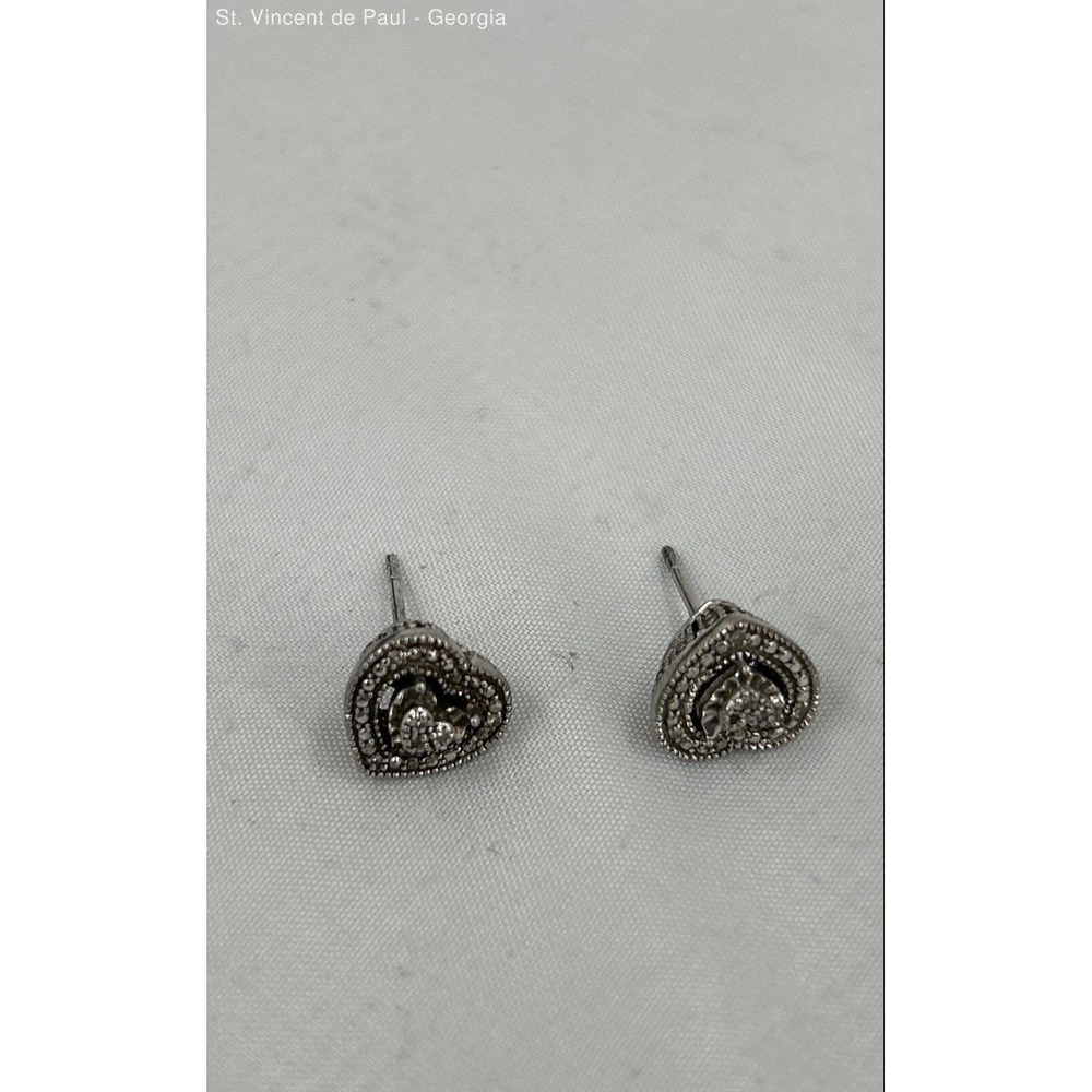 VTG 925 Sterling Silver Heart Shaped Clear Stone Stud Earrings Beautiful 3.25g